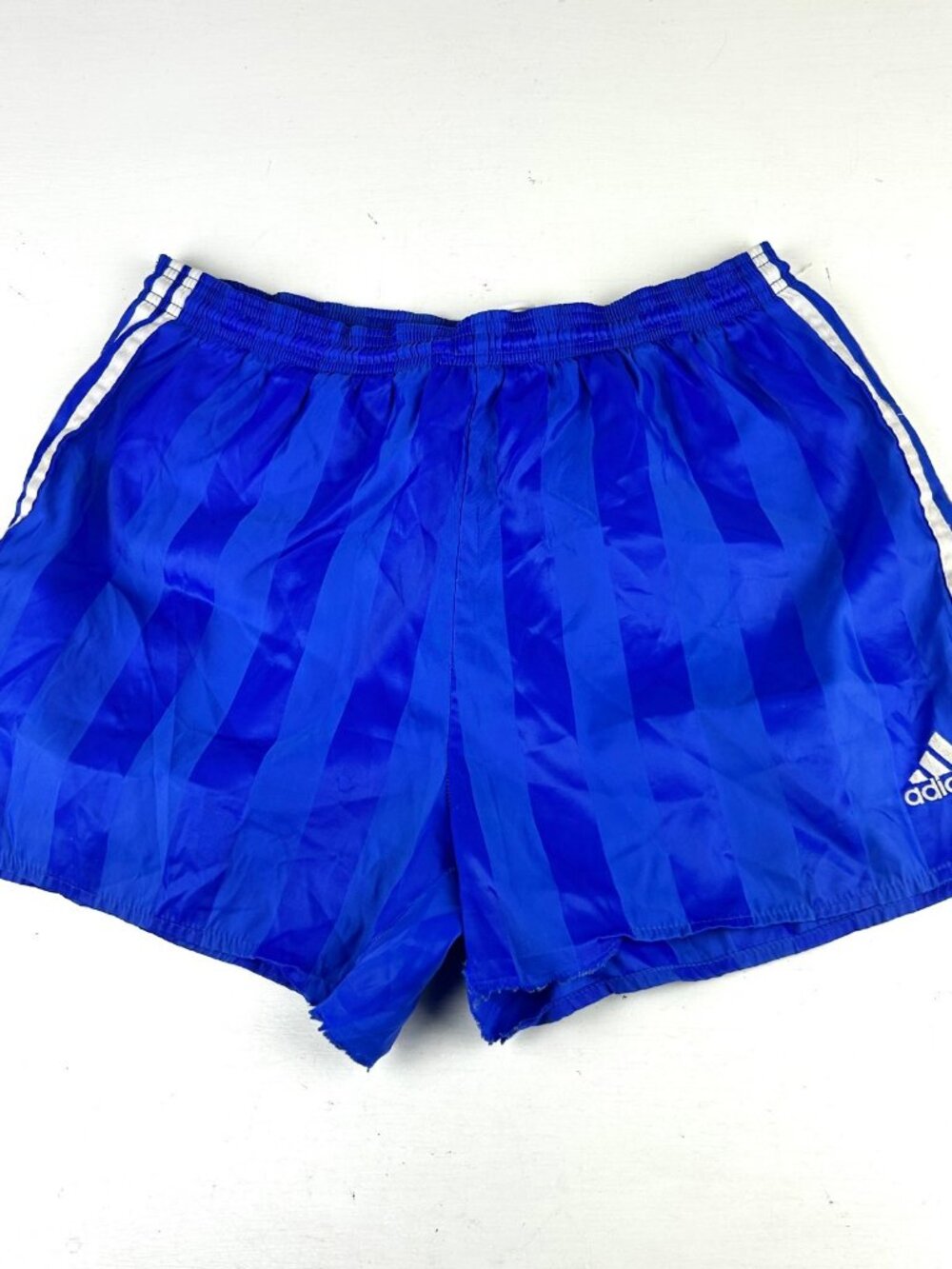 Vintage 90s adidas Soccer Shorts Blue 3-Stripe Elastic Waist Nylon Glanz Small